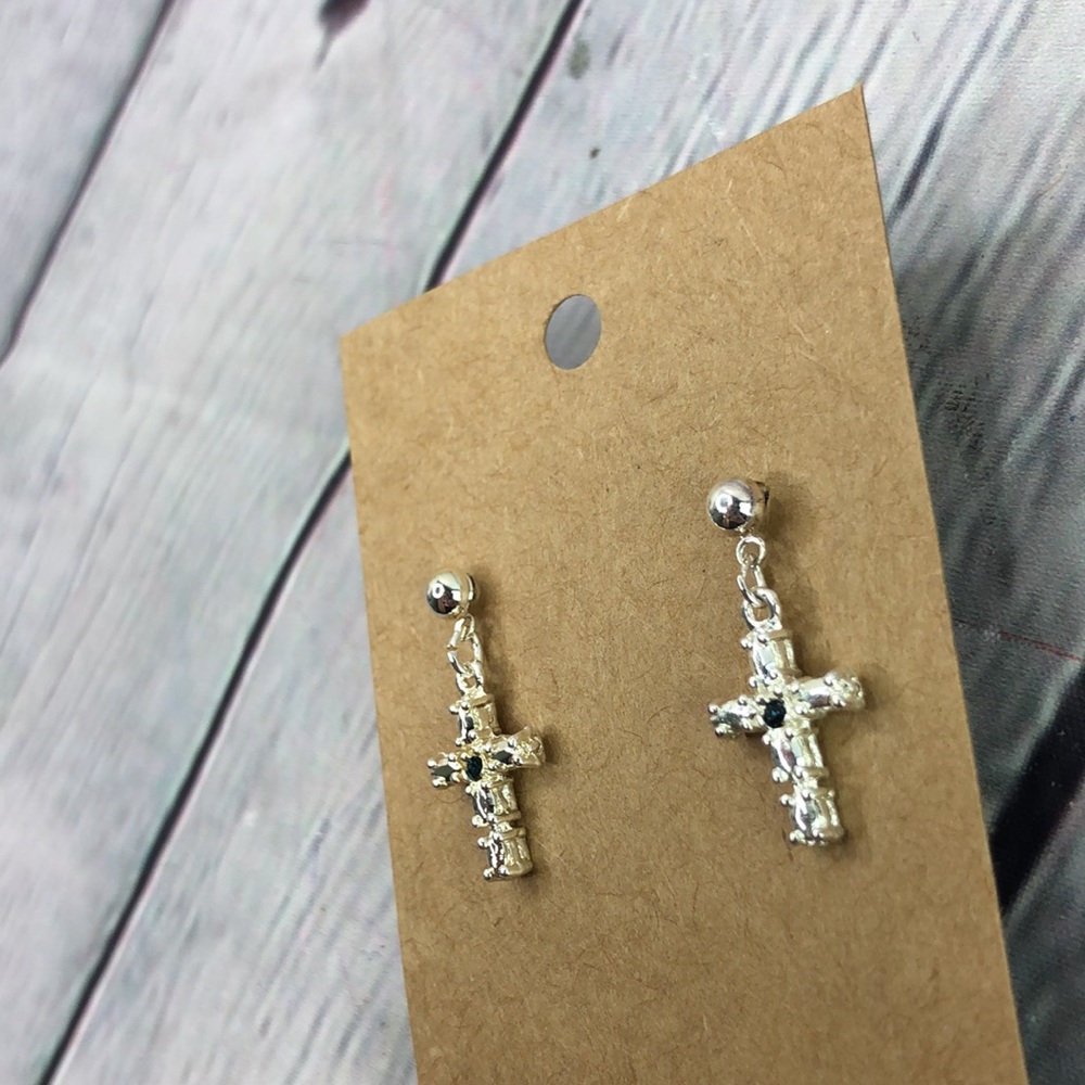 5/$25 Artsy silver tone cross dainty delicate shiny drop dangle statement - Picture 6 of 10